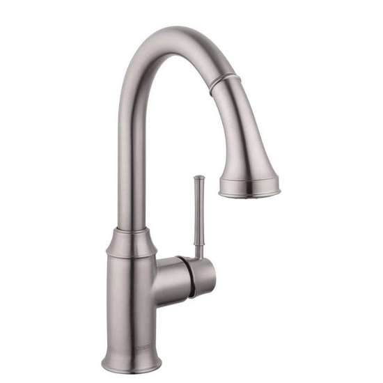 04216800 Talis C Pull-Down Kitchen Faucet with High-Arc Spout, Magnetic Docking, and Locking Spray Diverter in Steel Optic