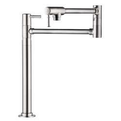 04219830 Deck Mounted Pot Filler Faucet with 21-1/2in Double-Jointed Swinging Spout in Polished Nickel