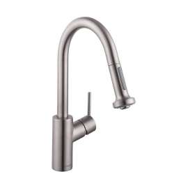 04286800 Talis S Pull-Down Kitchen Faucet with High-Arc Spout, Magnetic Docking, and Non-Locking Spray Diverter in Steel Optic