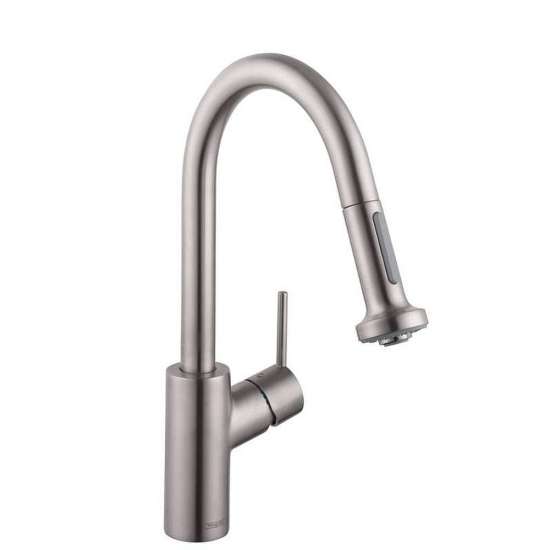 04286800 Talis S Pull-Down Kitchen Faucet with High-Arc Spout, Magnetic Docking, and Non-Locking Spray Diverter in Steel Optic