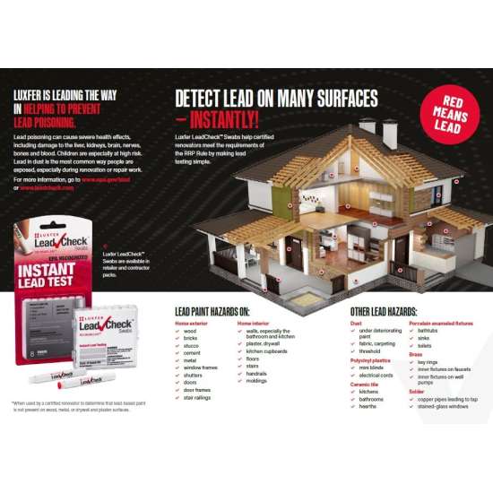 Luxfer LeadCheck Lead Test Kit Includes 6-Pack 8Pcs Lead Test Swabs – EPA Recognized Home Safe Testing Kits – Instant Results – Rapid and Easy to Use – Ideal for Painting, Construction, Multi-Surface