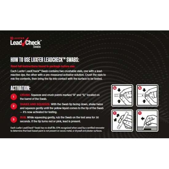 Luxfer LeadCheck Lead Test Kit Includes 6-Pack 8Pcs Lead Test Swabs – EPA Recognized Home Safe Testing Kits – Instant Results – Rapid and Easy to Use – Ideal for Painting, Construction, Multi-Surface