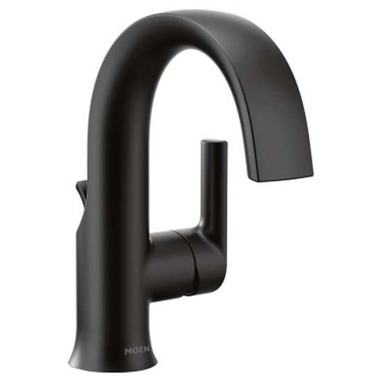 Single Handle High Arc Bathroom Sink Faucet with Metal Pop-Up Drain Assembly in Matte Black