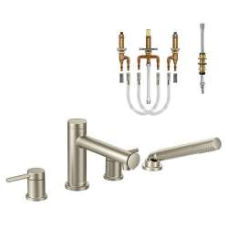 2-Handle Roman Tub Faucet and Handshower with 1/2-Inch CPVC PEX Rough-in in Brushed Nickel