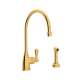 Perrin and Rowe U.4702IB-2 Kitchen Faucet and Metal Lever Handle in English Gold