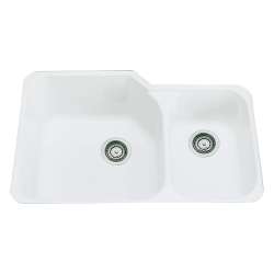 33in Double Basin Undermount Fireclay Kitchen Sink in White