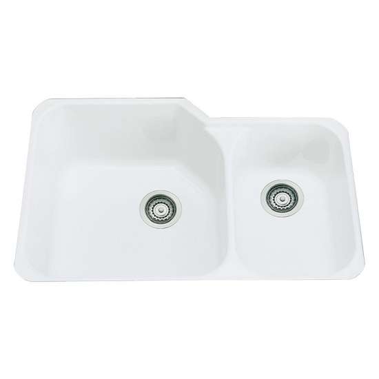 33in Double Basin Undermount Fireclay Kitchen Sink in White