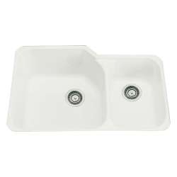 33in Double Basin Undermount Fireclay Kitchen Sink in Biscuit