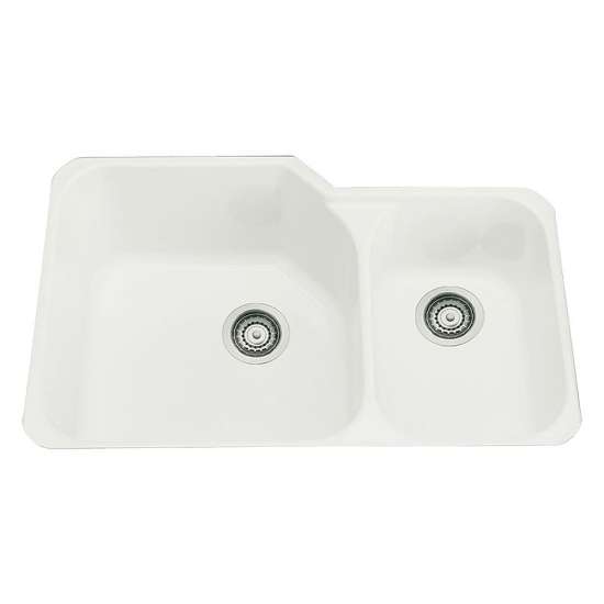 33in Double Basin Undermount Fireclay Kitchen Sink in Biscuit