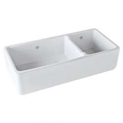 40in 70/30 Double Basin Farmhouse Fireclay Kitchen Sink in White
