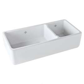 40in 70/30 Double Basin Farmhouse Fireclay Kitchen Sink in White