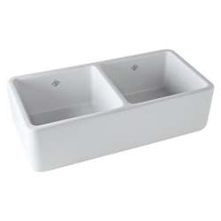 37in Handcrafted, Double-Basin, Fireclay, Apron-Front Farmhouse Kitchen Sink in White
