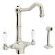 Single Hole Column Spout Kitchen Faucet With Porcelain Lever Sidespray In Polished Nickel