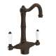 Single Hole Column Spout Bar/ Food Prep Faucet With Porcelain Lever Handle In Tuscan Brass