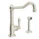 Single Hole Column Spout Kitchen Faucet With Sidespray And Extended Spout With Metal Lever Handle In Polished Nickel