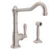 Single Hole Column Spout Kitchen Faucet With Sidespray And Extended Spout With Metal Lever Handle In Satin Nickel