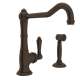 Single Hole Column Spout Kitchen Faucet With Sidespray And Extended Spout With Metal Lever Handle In Tuscan Brass