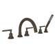 5-Hole Deck Mount Tub Filler with Metal Lever C-Spout in Tuscan Brass