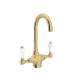 C-Spout Bar/Food Prep Faucet With Porcelain Lever Handle In Unlacquered Brass