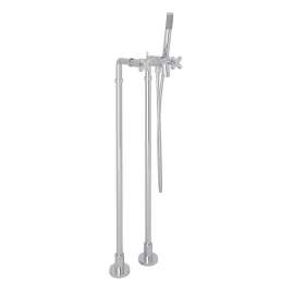 AKIT2202NXM-M Avanti Exposed Floor Mount Tub Filler with Cross Handle Handshower and Floor Pillar Legs or Supply Unions