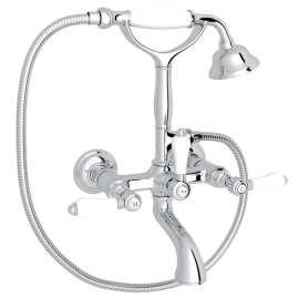 A1401LPAPC Exposed Wall Mount Tub Filler with Handshower and White Porcelain Lever Handle