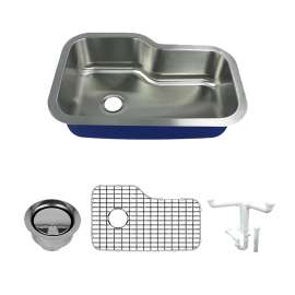 K-SMMUSO33229 Meridiana 33-in x 22-in x 9-in 16 Gauge Offset Super Single Bowl Undermount Stainless Steel Kitchen Sink Kit With Bottom Sink Grid, Flip-Top Sink Strainer, And Sink Drain Installation Kit