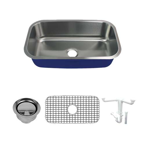 K-SMMUSS32189 Meridiana 32-in x 18-in x 9-in 16 Gauge Super Single Bowl Undermount Stainless Steel Kitchen Sink Kit With Bottom Sink Grid, Flip-Top Sink Strainer, And Sink Drain Installation Kit