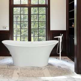 SM4250-WH/BN Beau Floor Mounted Freestanding Tub Filler With Hand Shower, White/Brushed Nickel