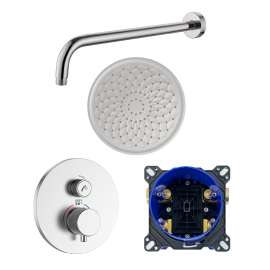 SMARTK1210-1-M ArgoTherm Single Function Round Thermostatic Push Button Shower Set With 12-in Shower Arm