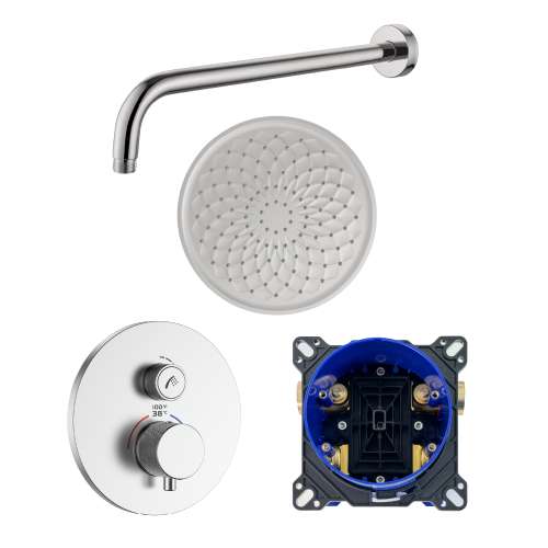 SMARTK1210-1-M ArgoTherm Single Function Round Thermostatic Push Button Shower Set With 12-in Shower Arm