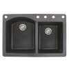 Samuel Mueller Adagio 33in x 22in silQ Granite Drop-in Double Bowl Kitchen Sink with 5 BACDE Faucet Holes, In Black