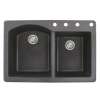 Samuel Mueller Adagio 33in x 22in silQ Granite Drop-in Double Bowl Kitchen Sink with 4 BCDE Faucet Holes, In Black