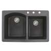 Samuel Mueller Adagio 33in x 22in silQ Granite Drop-in Double Bowl Kitchen Sink with 3 BCD Faucet Holes, In Black