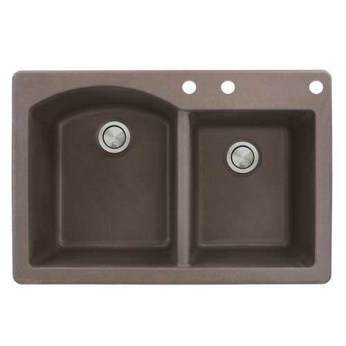 Samuel Mueller Adagio 33in x 22in silQ Granite Drop-in Double Bowl Kitchen Sink with 3 BCE Faucet Holes, In Espresso