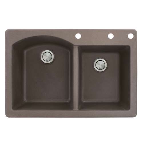 Samuel Mueller Adagio 33in x 22in silQ Granite Drop-in Double Bowl Kitchen Sink with 3 BDE Faucet Holes, In Espresso