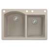 Samuel Mueller Adagio 33in x 22in silQ Granite Drop-in Double Bowl Kitchen Sink with 4 BACE Faucet Holes, In Cafe Latte