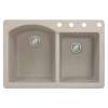 Samuel Mueller Adagio 33in x 22in silQ Granite Drop-in Double Bowl Kitchen Sink with 4 BCDE Faucet Holes, In Cafe Latte