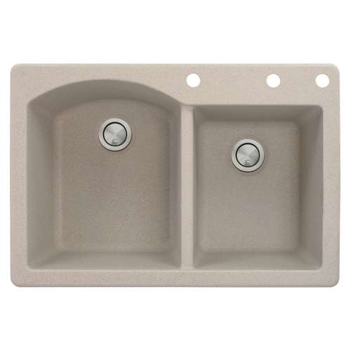 Samuel Mueller Adagio 33in x 22in silQ Granite Drop-in Double Bowl Kitchen Sink with 3 BDE Faucet Holes, In Cafe Latte