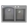 Samuel Mueller Adagio 33in x 22in silQ Granite Drop-in Double Bowl Kitchen Sink with 3 BAC Faucet Holes, In Grey