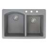 Samuel Mueller Adagio 33in x 22in silQ Granite Drop-in Double Bowl Kitchen Sink with 3 BCD Faucet Holes, In Grey