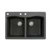 Samuel Mueller Adagio 33in x 22in silQ Granite Drop-in Double Bowl Kitchen Sink with 3 CAB Faucet Holes, in Black