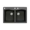 Samuel Mueller Adagio 33in x 22in silQ Granite Drop-in Double Bowl Kitchen Sink with 3 CAD Faucet Holes, in Black