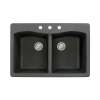 Samuel Mueller Adagio 33in x 22in silQ Granite Drop-in Double Bowl Kitchen Sink with 3 CBD Faucet Holes, in Black