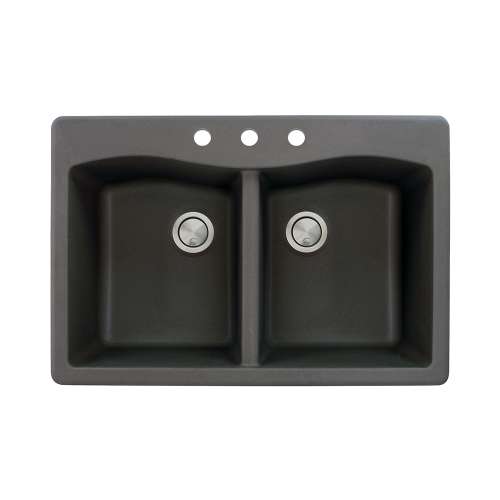 Samuel Mueller Adagio 33in x 22in silQ Granite Drop-in Double Bowl Kitchen Sink with 3 CBD Faucet Holes, in Black