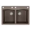 Samuel Mueller Adagio 33in x 22in silQ Granite Drop-in Double Bowl Kitchen Sink with 4 CABE Faucet Holes, in Espresso