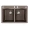 Samuel Mueller Adagio 33in x 22in silQ Granite Drop-in Double Bowl Kitchen Sink with 4 CADE Faucet Holes, in Espresso