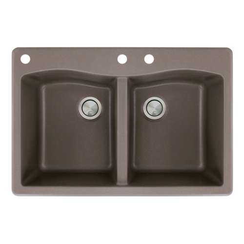 Samuel Mueller Adagio 33in x 22in silQ Granite Drop-in Double Bowl Kitchen Sink with 3 CAD Faucet Holes, in Espresso