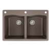 Samuel Mueller Adagio 33in x 22in silQ Granite Drop-in Double Bowl Kitchen Sink with 3 CAE Faucet Holes, in Espresso