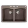 Samuel Mueller Adagio 33in x 22in silQ Granite Drop-in Double Bowl Kitchen Sink with 4 CBDE Faucet Holes, in Espresso