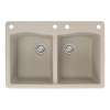 Samuel Mueller Adagio 33in x 22in silQ Granite Drop-in Double Bowl Kitchen Sink with 4 CADE Faucet Holes, in Cafe Latte
